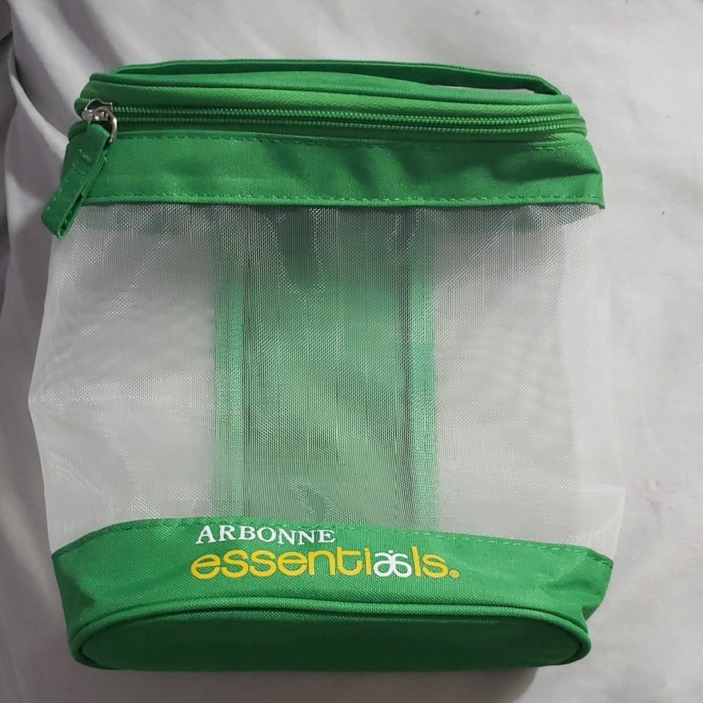 Arbonne Essentials Green and White Travel Pouch Make Up Bag Vacation